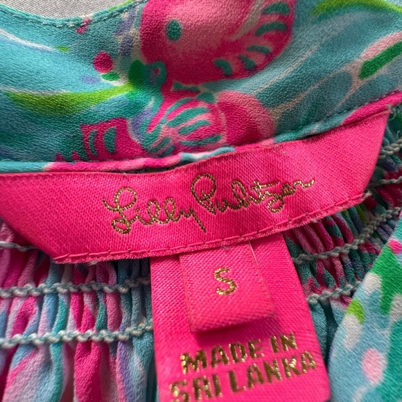 Floral Blue and Pink Lilly Pulitzer DAKOTA Top Blouse Amalfi Blue Fishes size S - Picture 4 of 5